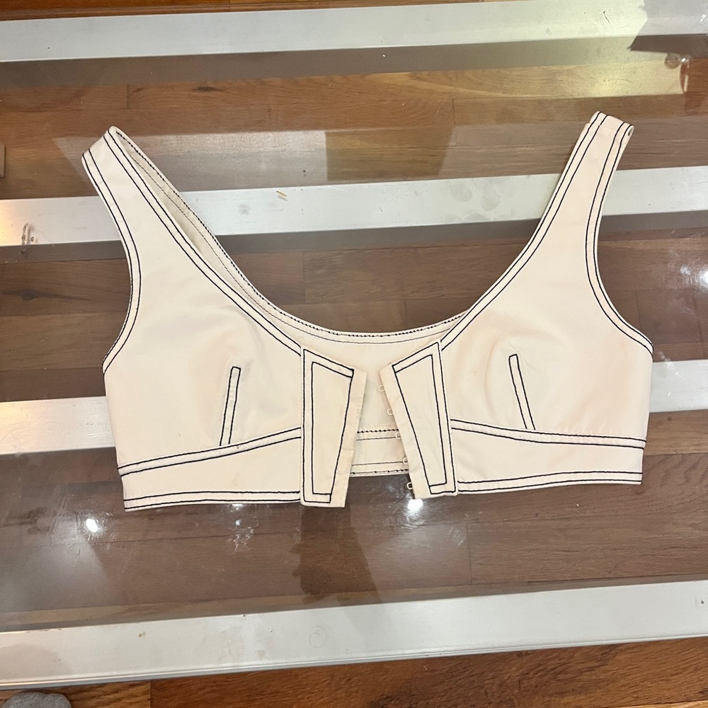 Cream Cropped Top with Black Stitching